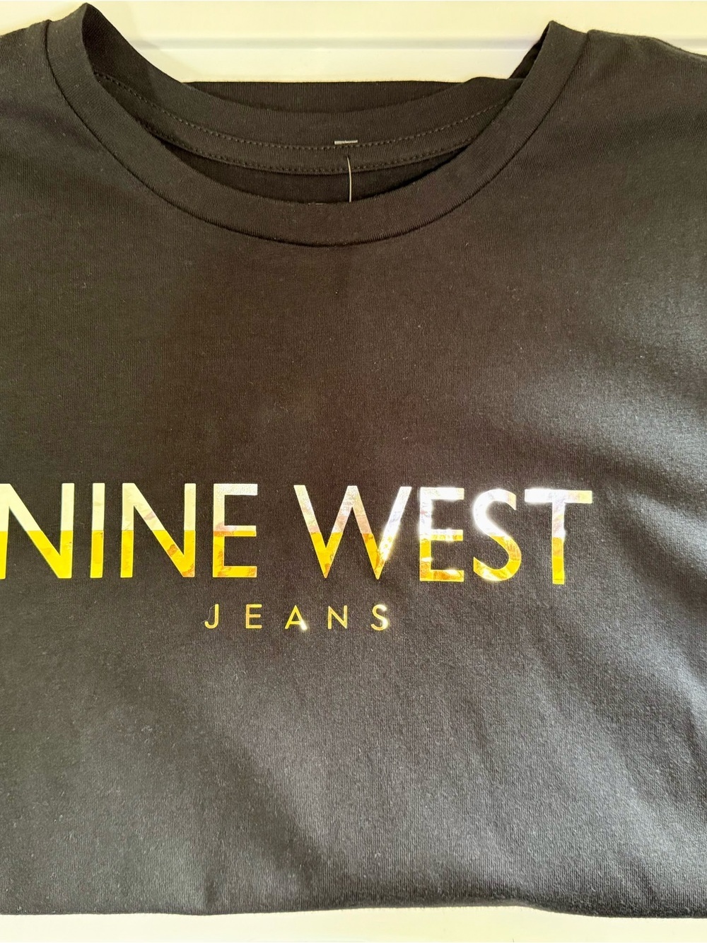 Nine West Black Tee with Gold Logo Print - Picture 3 of 6